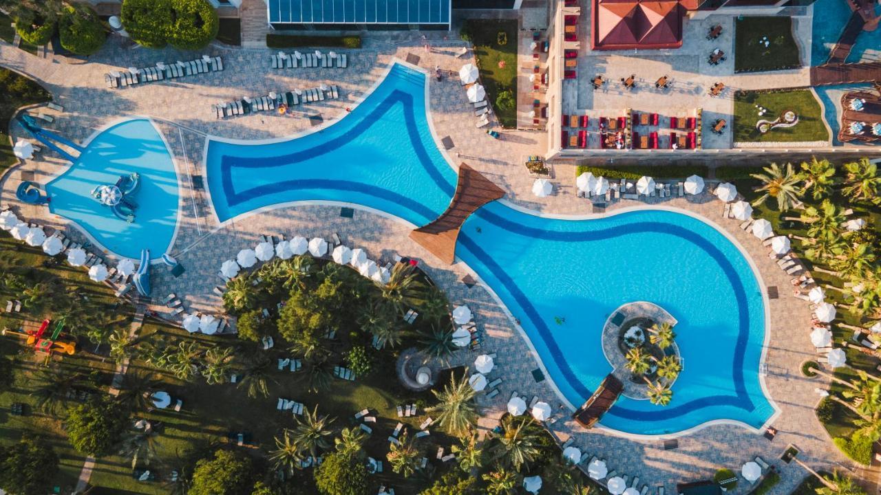 Kamelya Aishen Club & Aqua Ultra All Inclusive Kids Concept Side Exterior photo Aerial view of the pool